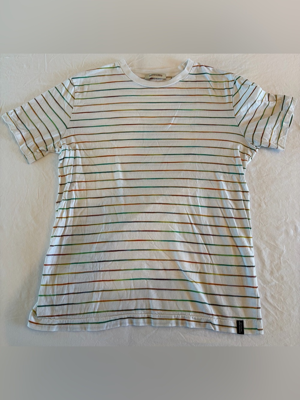 Scotch & Soda White Tee with Thin Multicolor Stripes
